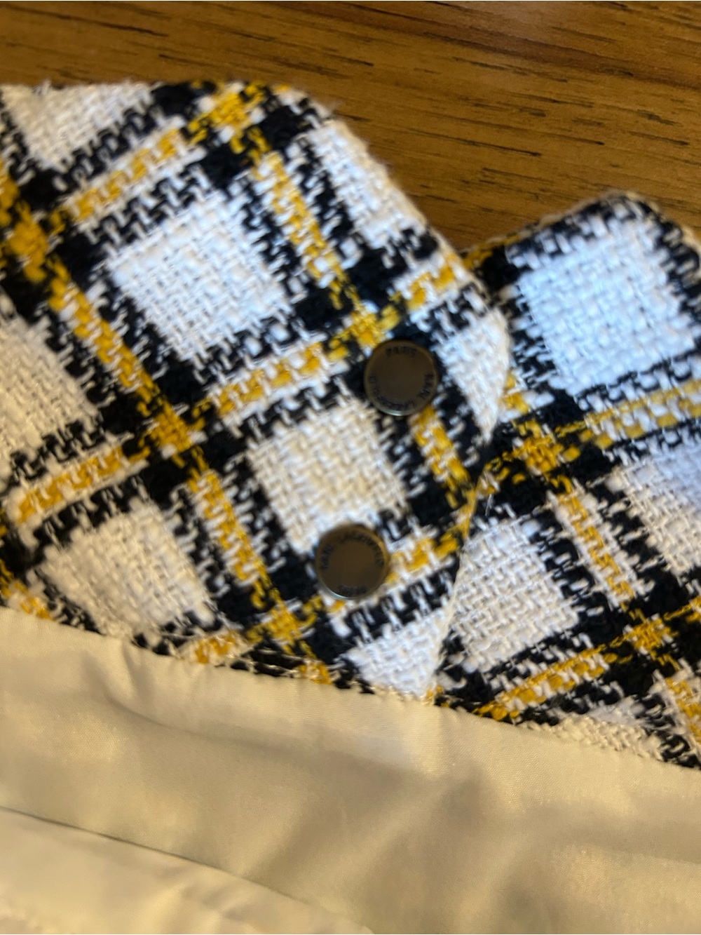 Karl Lagerfeld White Black and Yellow Tweed Plaid Skirt - Picture 5 of 6